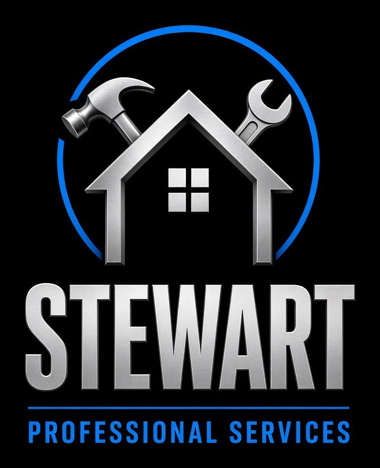 Stewart Professional Services logo: a house with a hammer and wrench inside a blue ring